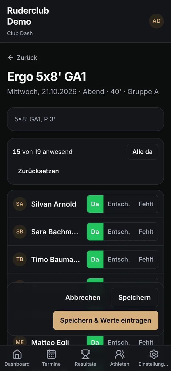 Anwesenheit abhaken auf dem Handy