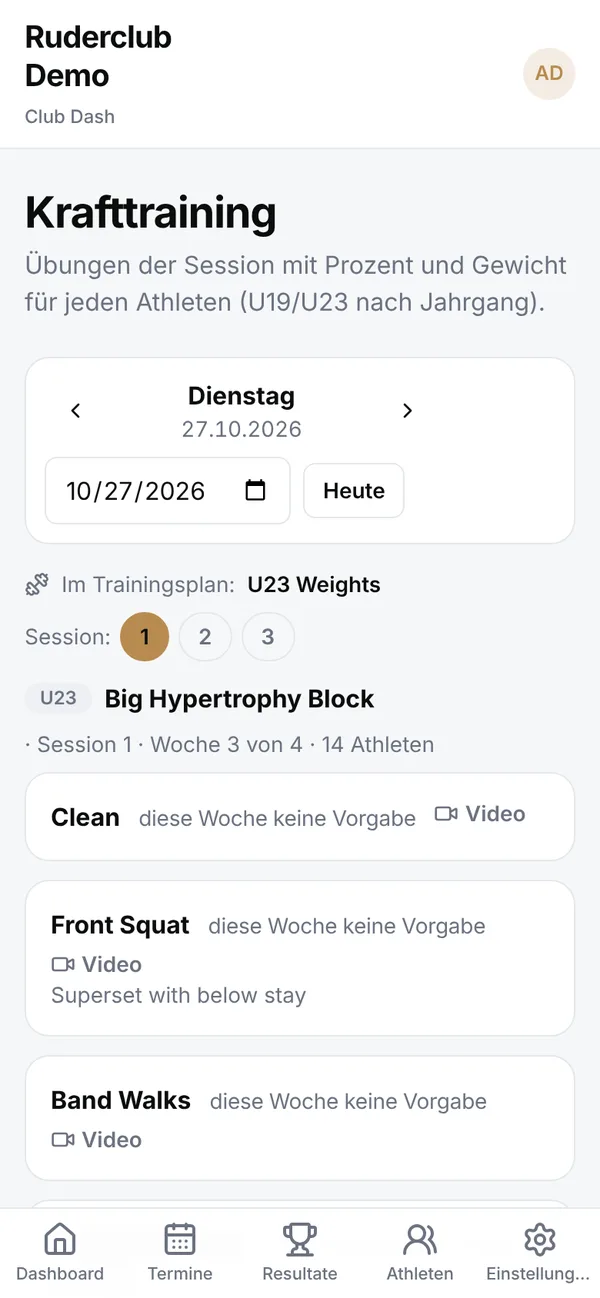 Krafttraining des Tages mit Gewichten in Prozent vom 1RM